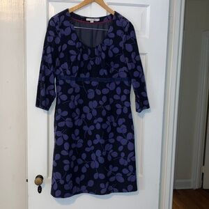 Boden Black and Purple Vine pattern 3/4 Sleeve Corduroy Dress